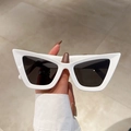 Vintage cat eye sunglasses with white oversized frames and dark lenses for UV protection - Solid White Frame Grey Lens