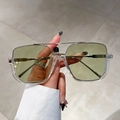 Occhiali da sole quadrati oversize alla moda con lenti verde chiaro e doppio ponte - Montatura Argento Trasparente Lenti Verdi
