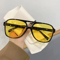 Retro aviator sunglasses with black frame and yellow lenses, includes a white case - Black Frame Yellow Lens