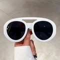 Gafas de sol ovaladas blancas con diseño de doble puente y lentes oscuros - Montura Blanca Lente Gris Oscuro