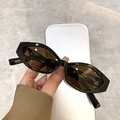 Close-up of stylish leopard-style small frame sunglasses with dark brown lenses - Glossy Black / Tea Lenses
