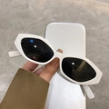 Chic white geometric cat eye sunglasses with dark lenses for a retro outdoor look - Solid White Frame Gray Lens