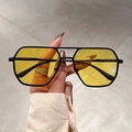 Retro aviator sunglasses with black metal frame and bright yellow lenses for men - Black Frame Yellow Lens