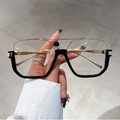 Occhiali quadrati a mezza montura alla moda con montatura mista nero e oro - Montatura Nero Oro Lente Trasparente