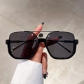 Fashionable black square semi-rimless sunglasses with double bridge metal frame design - Black Frame Black Grey Lens