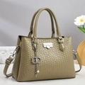 Green woven tote bag for women with silver hardware and pearls in elegant setting - Green