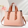 Pink lychee grain leather handbag with brown straps and golden hardware for women - Pink