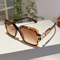 Harajuku square sunglasses with tortoiseshell frames and gold hollow temples - Leopard Gold Frame Gradient Tea Lens