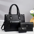 Ensemble de 3 sacs noirs à texture tissée comprenant un grand cabas et un portefeuille - Noir