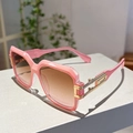 Square pink sunglasses with gradient lenses and gold hollow-out metal temples for women - Pink Gold Frame Tea Pink Lens