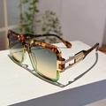 Harajuku square sunglasses featuring tortoiseshell frames and gradient yellow lenses - Leopard Green Gold Frame Blue Orange Lens