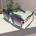 Square Harajuku sunglasses with blue transparent frame and purple gradient lenses - Blue Gold Frame Gradient Grey Lens