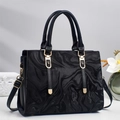 Minimalist black tote bag with water ripple texture and gold hardware handles - Black