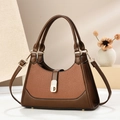 Fashionable contrast color hobo bag with lychee texture and gold metal lock buckle - Khaki/Earth Yellow