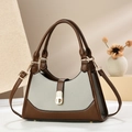 Bolso de mano de moda en contraste gris y marrón con cierre giratorio dorado - Gris