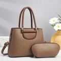 Ensemble sac cabas marron tissé et pochette demi-lune avec détails dorés élégants - Khaki