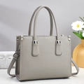 Bolso de mano gris de cuero granulado con asas dobles y correa de hombro ajustable - Gris