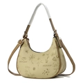 Retro canvas hobo bag with tropical plant prints and adjustable brown shoulder strap - Khaki (Style 36)