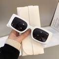 Retro square white frame sunglasses with black lenses and a beige leather pouch - White Frame Gray Lens