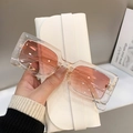Chic square sunglasses with transparent frames and pink orange gradient lenses - Transparent Pink Frame Pink Lens