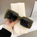 Olive green square frame sunglasses with black lenses and cream leather case - Jelly Green Frame Grey Lens