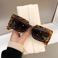 Square leopard print sunglasses with dark lenses and cream white leather case - Leopard Frame Grey Lens