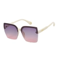 Fashionable rimless oversized sunglasses with cream frame and purple gradient lenses - White