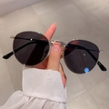 Vintage small round metal sunglasses with silver frame and dark tinted lenses - Silver Frame Black Grey Lens