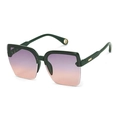 Green oversized rimless sunglasses with purple orange gradient lenses and gold accents - Army Green
