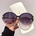 Lunettes de soleil rondes oversize à verres dégradés avec charnière en feuille d'or - Monture Dégradé Noir-Thé Verres Gris