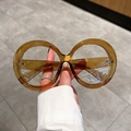 Vintage oversized round tortoiseshell sunglasses with transparent brown amber frames - Tea Frame Clear Lens