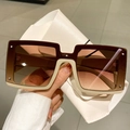 Occhiali da sole quadrati oversize bicolore marrone e crema con lenti sfumate - Montatura Beige Lente Tè