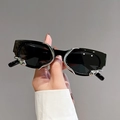 Retro futuristic black square sunglasses with silver liquid metal accents on the frame - Bright Black / Gray