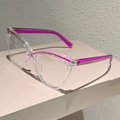 Dettaglio degli occhiali cat eye trasparenti con strisce viola e design moderno a cerchio - Montatura Trasparente Lente Trasparente Strisce Grigio Viola