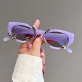 Y2K lavender sunglasses with silver flame metal accents and purple gradient lenses - Purple Frame Grey Lens