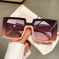 Oversized square purple gradient sunglasses with silver rivets and white leather case - Pink Frame Grey Pink Lens