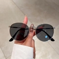 Vintage square ocean lens sunglasses with silver metal frames and dark gray lenses - Silver Frame Black Grey Lens
