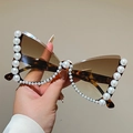 Chique schildpad vlinder cat-eye zonnebril met parelmontuur en bruine glazen montuur - Luipaard Montuur Verloop Bruin Glas