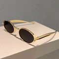 Lunettes de soleil ovales vintage avec monture en métal doré et verres noirs chic - Monture Or Noir Gris