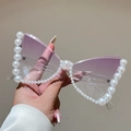 Fashion rimless sunglasses with purple gradient lenses and decorative white pearls - Transparent Frame Gradient Purple Lens