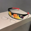 Detail of sports sunglasses with mirrored lens and detachable inner myopia frame insert - Black Frame Red Mirrored Lens