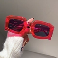Chunky irregular square sunglasses in transparent red with dark lenses for street style - Pink Frame Grey Lens