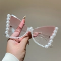 Cat eye butterfly sunglasses with pearl frame and light pink transparent lenses - Transparent Frame Gradient Pink Lens