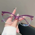 Occhiali anti luce blu cat-eye con montatura sfumata viola e aste in metallo dorato - Montatura Sfumata Viola e Blu Lente Trasparente