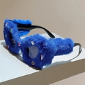 Occhiali da sole cat-eye stile Barbie con montatura in eco-pelliccia blu e strass - Pelliccia Blu Montatura Nera Lenti Grigie