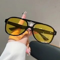 Retro pilot sunglasses with black double-bridge frame and translucent yellow lenses - Black Frame Yellow Lens