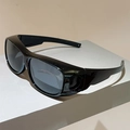 Oversized black sports sunglasses with deep gray lenses and wraparound protective frame - Black Frame Grey Lens