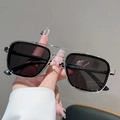 Retro double bridge square metal sunglasses with silver frame and dark grey lenses - Black Silver Frame Black Grey Lens