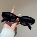 Retro black cat-eye sunglasses with narrow frame and vintage Y2K aesthetic design - Black Frame Grey Lens