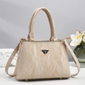 Elegant beige marble pattern handbag with crossbody strap and metallic logo plate - Apricot